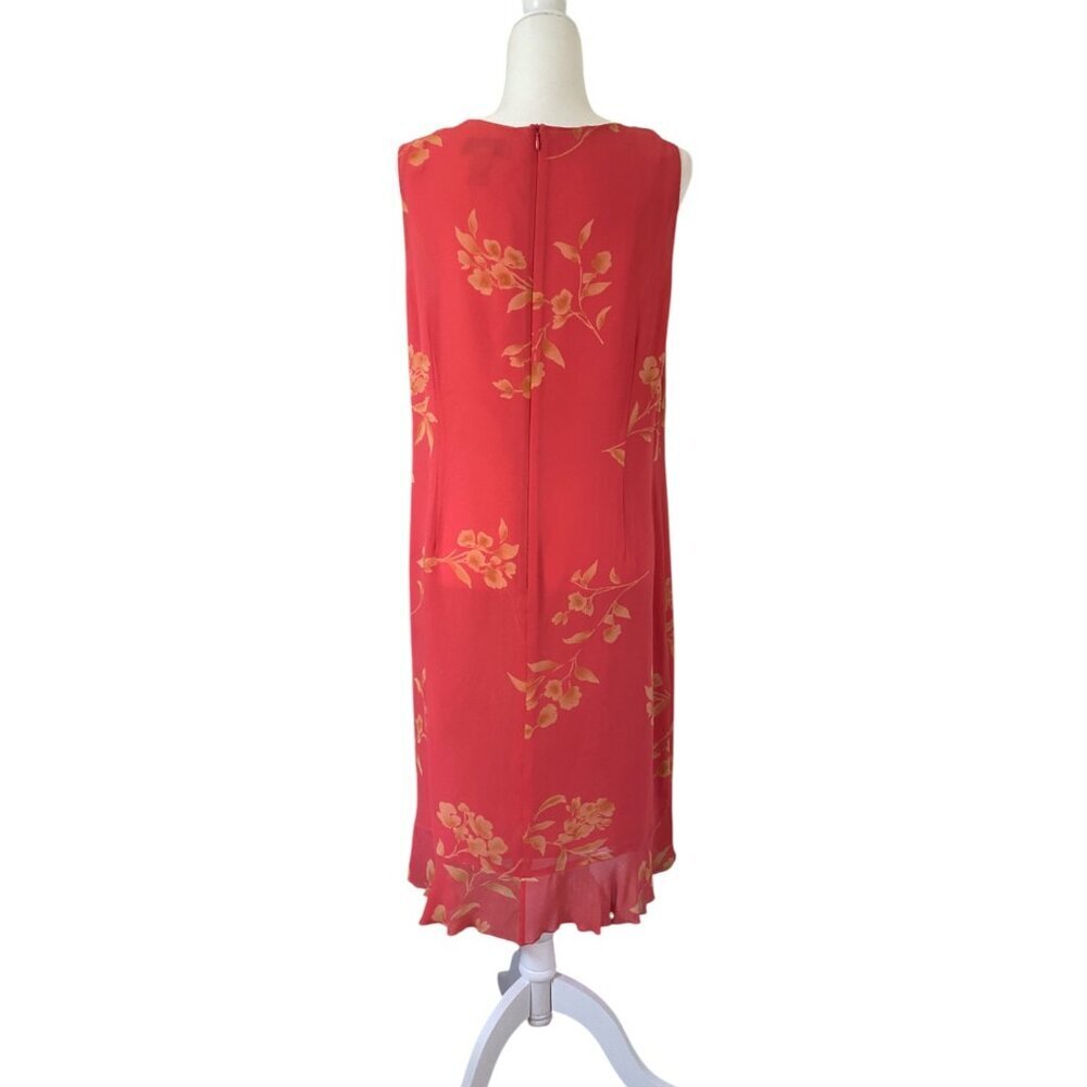 VTG Norton McNaughton 100% Silk Sleeveless Coral Floral Shift Sheath Size 12 - Picture 2 of 4
